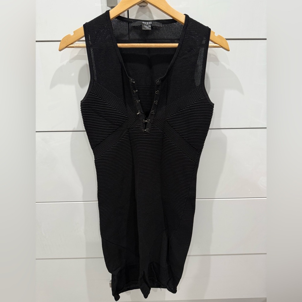 Guess Sexy Bodycon Vneck Black Dress